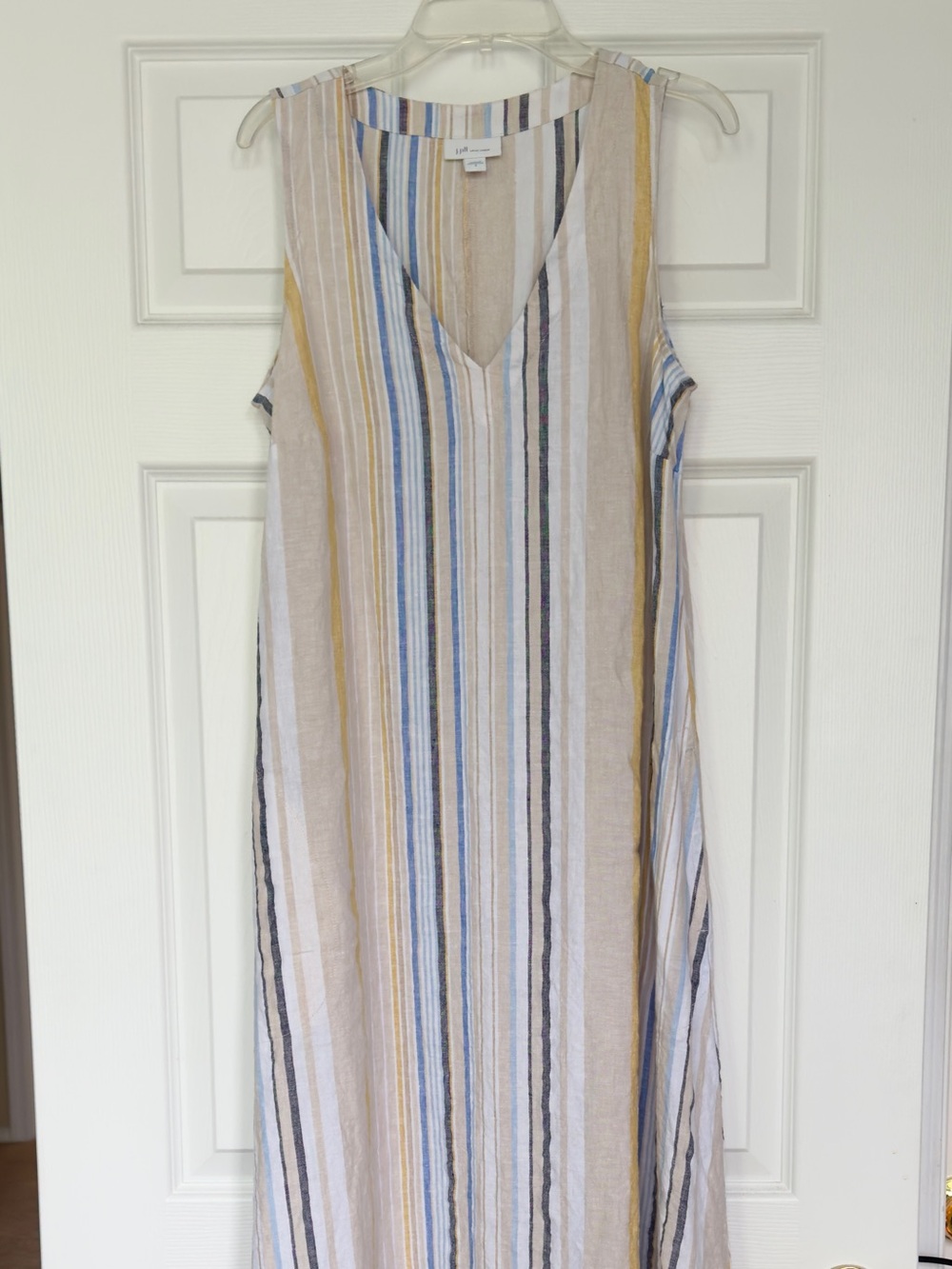 J. Jill Striped Sleeveless Midi Dress in Beige, Blue & Yellow